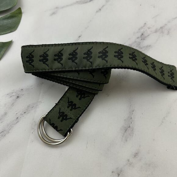 Kappa Mens Banda Belt Size 130 XL Black Green Logo Print D Ring - Picture 1 of 5